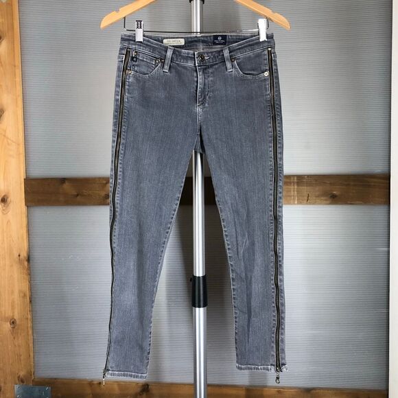 Sz 28- AG ADRIANO GOLDSCHMEID Camila Super Skinny Ankle Side Zipper Gray Jeans - Picture 2 of 8